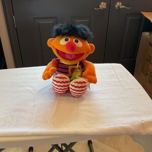 Vintage 1999 Check up, Fisher Price Striped Orange Plush Toy with Frog Companion